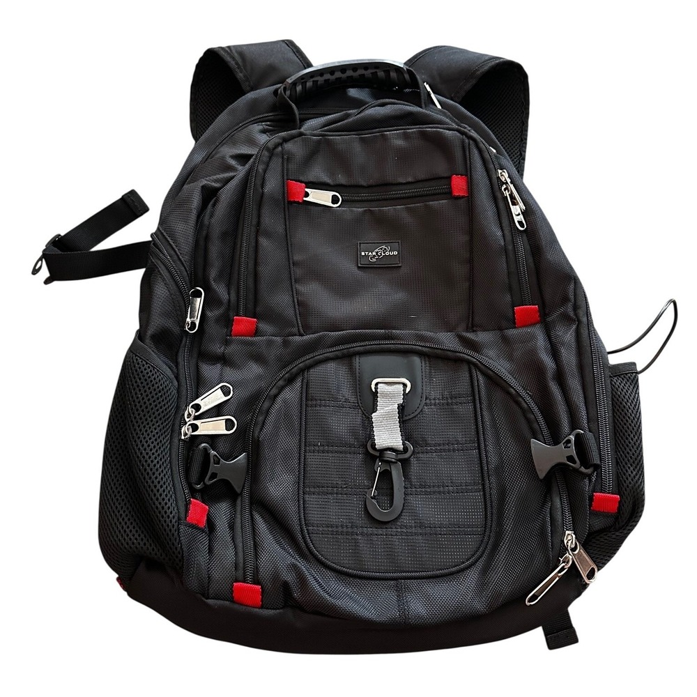 Star Cloud‎ Black Red Multi Compartment Laptop Backpack School Travel Bag